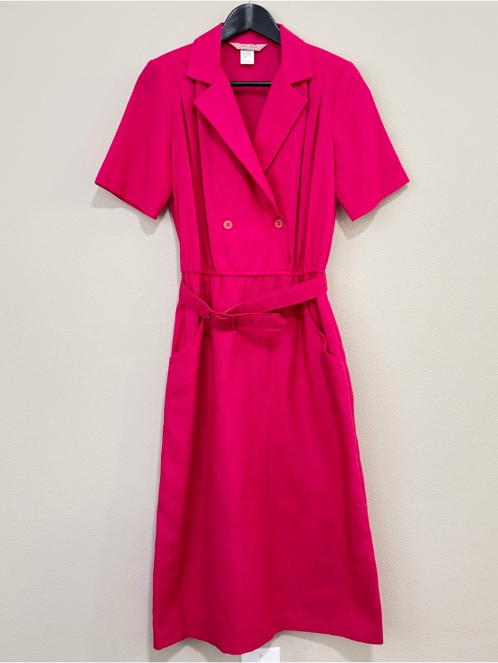 Vintage Classic Directions Size 10 Pink Magenta Belted Short Sleeve Midi Dress